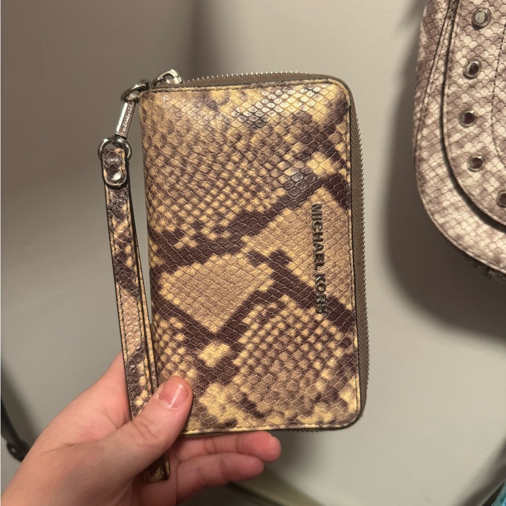 Michael Kors Brown Snake Print Wristlet